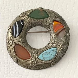 Signed MADE IN ENGLAND Wreath Shaped Pin With Different Gemstones